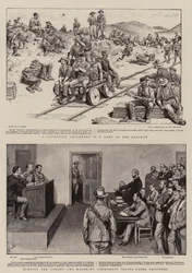 Un entretenimiento favorito en un campamento en el ferrocarril, Cambiando las mesas, la Comisión de Mafeking juzgando a prisioneros rebeldes